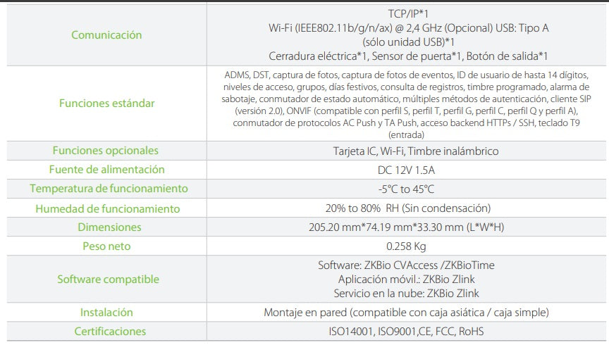 Control de Aceceso ZKTeco SenseFace 2A, Standalone IP, Reconocimiento facial