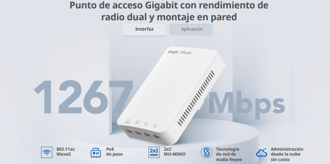 AP MONTADO PARED WIFI 5 1267 MBPS RUIJIE