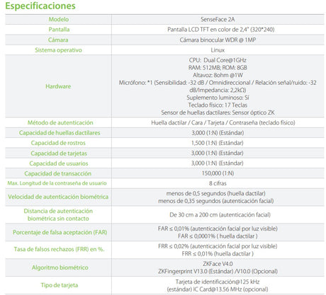 Control de Aceceso ZKTeco SenseFace 2A, Standalone IP, Reconocimiento facial